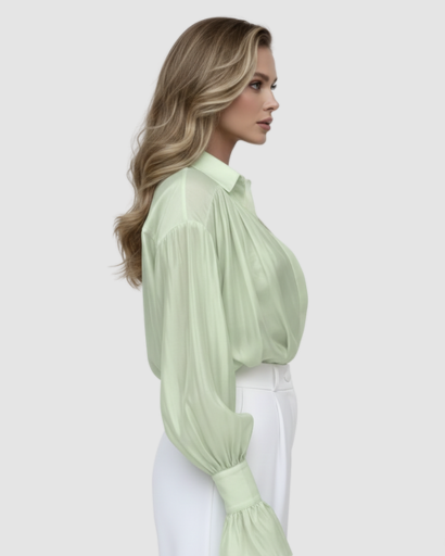 Chemise Fluide à Manches Bouffantes et Poignets Évasés