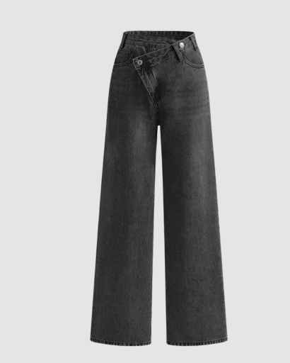 Jean Large à Taille Croisée Asymétrique et Jambe Large Style Relaxed