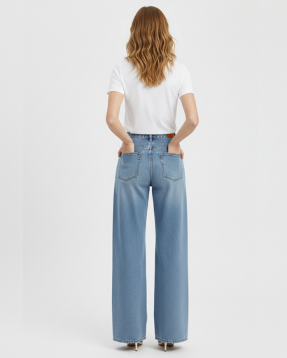 Jean Large à Taille Croisée Asymétrique et Jambe Large Style Relaxed
