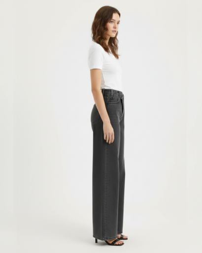 Jean Large à Taille Croisée Asymétrique et Jambe Large Style Relaxed