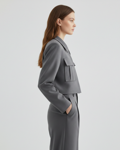 Ensemble Tailleur Cropped Veste à Poches Cargo et Pantalon à Pinces