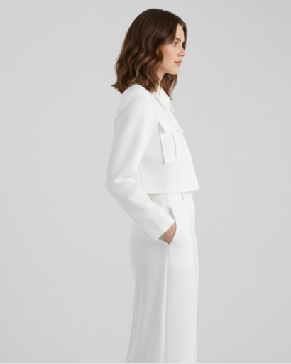 Ensemble Tailleur Cropped Veste à Poches Cargo et Pantalon à Pinces