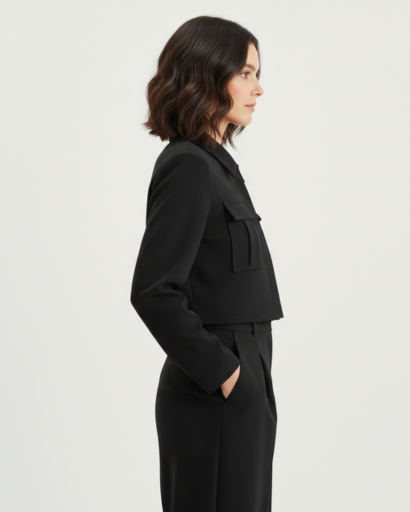 Ensemble Tailleur Cropped Veste à Poches Cargo et Pantalon à Pinces