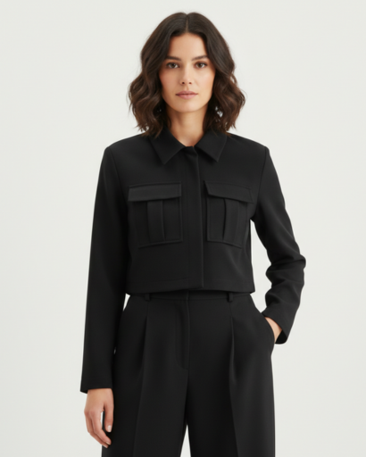 Ensemble Tailleur Cropped Veste à Poches Cargo et Pantalon à Pinces