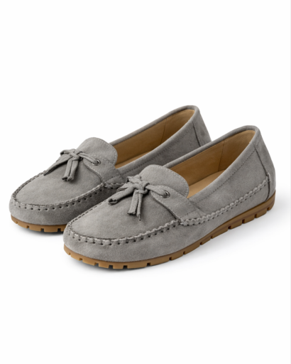 Mocassins femme style classique à pampilles avec couture apparente et semelle crantée