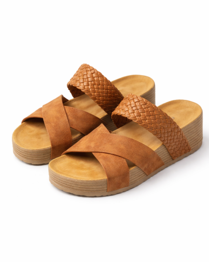 Sandales femme plateforme à brides croisées avec bande tressée et semelle épaisse texturée