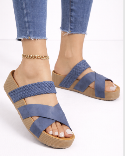 Sandales femme plateforme à brides croisées avec bande tressée et semelle épaisse texturée