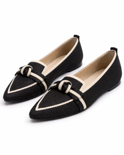 Ballerines Femme Bout Pointu Style Loafer avec Nœud Décoratif et Finition Texturée