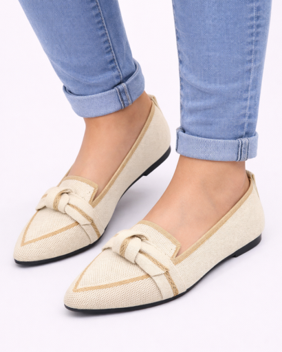 Ballerines Femme Bout Pointu Style Loafer avec Nœud Décoratif et Finition Texturée