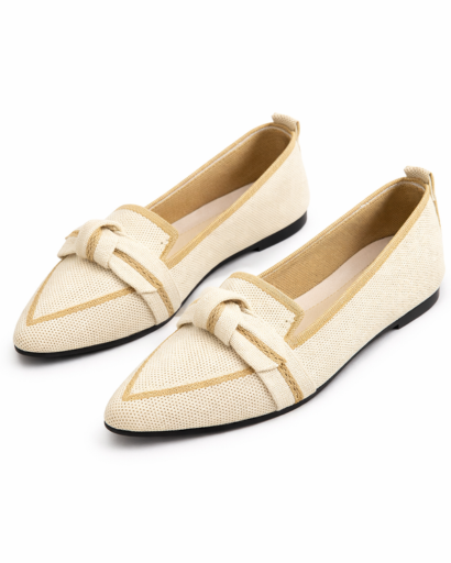 Ballerines Femme Bout Pointu Style Loafer avec Nœud Décoratif et Finition Texturée