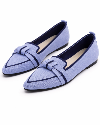 Ballerines Femme Bout Pointu Style Loafer avec Nœud Décoratif et Finition Texturée