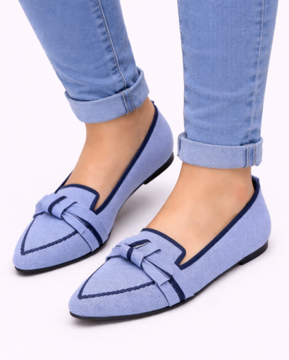 Ballerines Femme Bout Pointu Style Loafer avec Nœud Décoratif et Finition Texturée