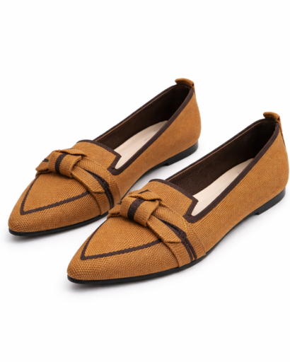 Ballerines Femme Bout Pointu Style Loafer avec Nœud Décoratif et Finition Texturée