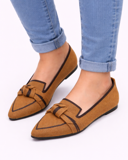 Ballerines Femme Bout Pointu Style Loafer avec Nœud Décoratif et Finition Texturée