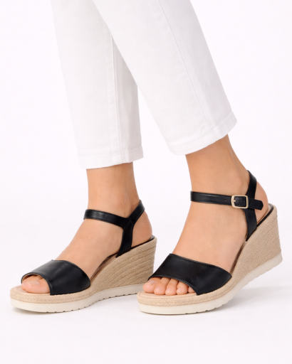 Sandales Femme Compensées à Bride Cheville avec Semelle Tressée Style Espadrille