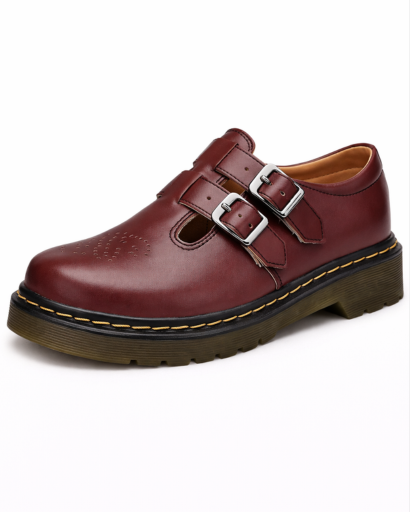 Chaussures Femme Style Mary Jane à Double Boucle avec Semelle Crantée et Perforations Décoratives