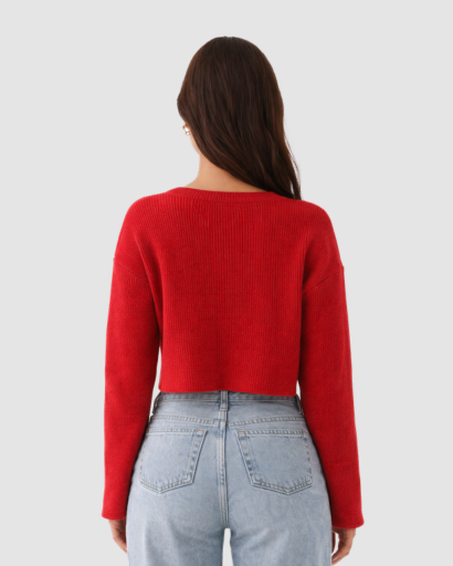 Cardigan femme court en maille avec boutons frontaux et manches longues amples