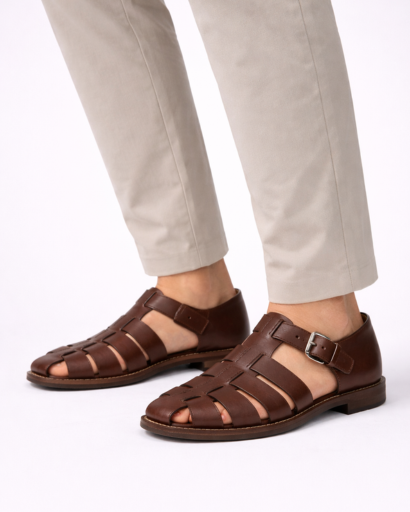 Sandales Homme Style Fisherman à Brides Entrelacées avec Boucle Latérale et Semelle Plate