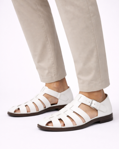 Sandales Homme Style Fisherman à Brides Entrelacées avec Boucle Latérale et Semelle Plate