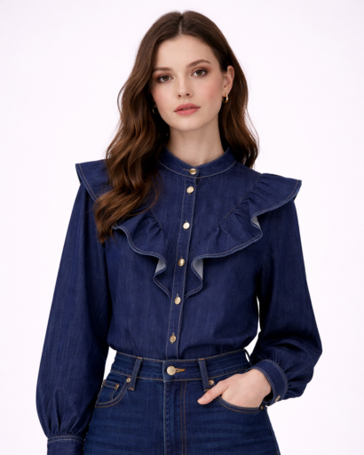 Ensemble Chemise Denim & Pantalon Assorti Femme – Style Casual Chic | Automne Printemps