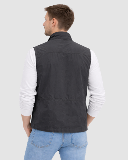 Gilet Homme Sans Manches Multi-Poches avec Fermeture Zippée et Col Montant