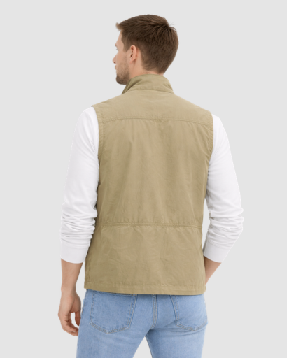 Gilet Homme Sans Manches Multi-Poches avec Fermeture Zippée et Col Montant