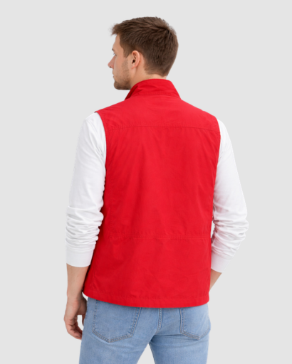 Gilet Homme Sans Manches Multi-Poches avec Fermeture Zippée et Col Montant