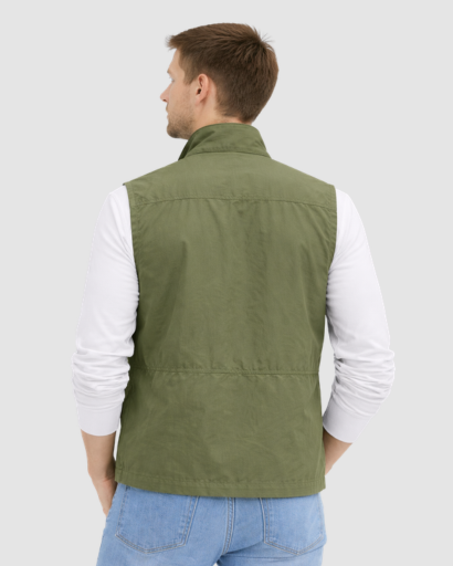 Gilet Homme Sans Manches Multi-Poches avec Fermeture Zippée et Col Montant