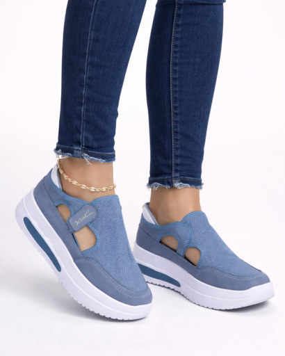 Baskets femme slip-on compensées à découpe latérale avec semelle épaisse texturée