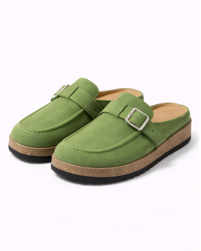 Mules Femme Style Mocassin à Bride avec Boucle Métallique et Semelle Épaisse