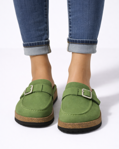 Mules Femme Style Mocassin à Bride avec Boucle Métallique et Semelle Épaisse
