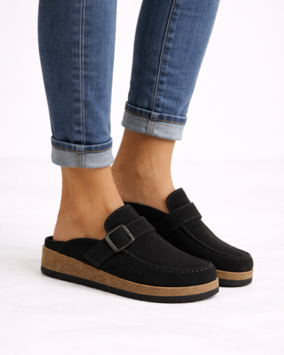 Mules Femme Style Mocassin à Bride avec Boucle Métallique et Semelle Épaisse