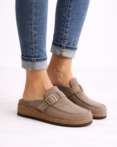 Mules Femme Style Mocassin à Bride avec Boucle Métallique et Semelle Épaisse