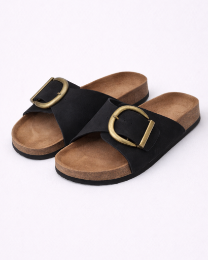 Sandales Femme Plates à Bride Croisée avec Boucle Métallique Ronde Décorative