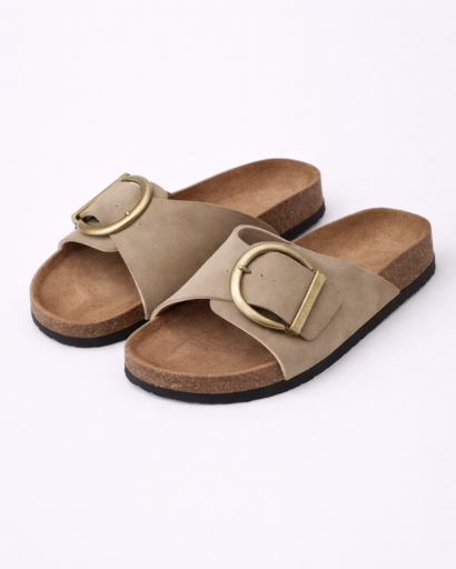 Sandales Femme Plates à Bride Croisée avec Boucle Métallique Ronde Décorative