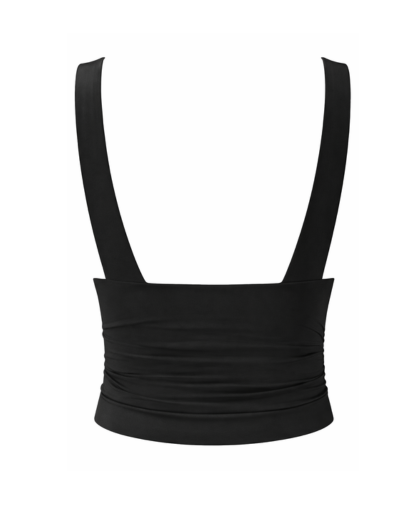 Top femme col V plongeant drapé sans manches coupe courte