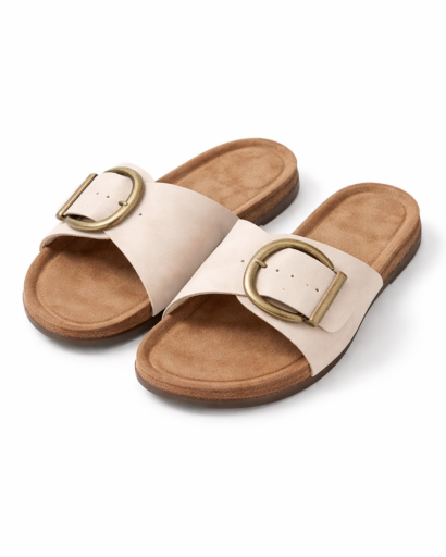 Sandales Femme Plates à Bride Croisée avec Boucle Métallique Ronde Décorative