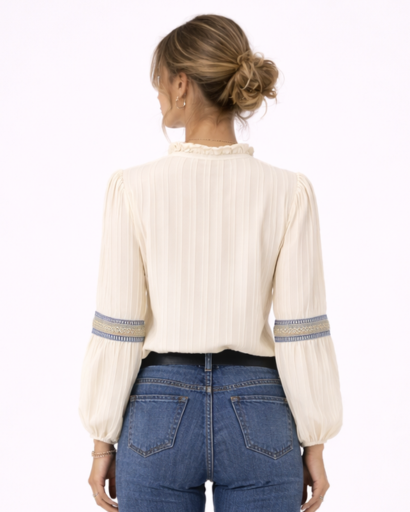 Blouse Femme Col Volant Brodée