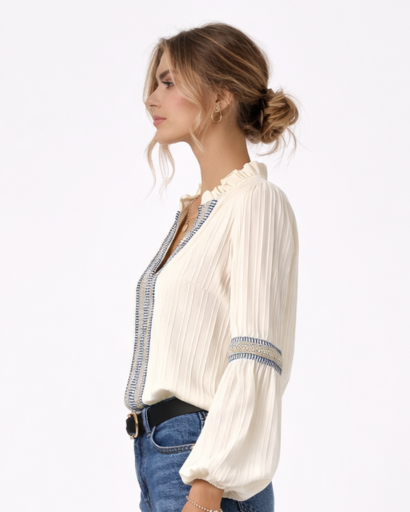 Blouse Femme Col Volant Brodée