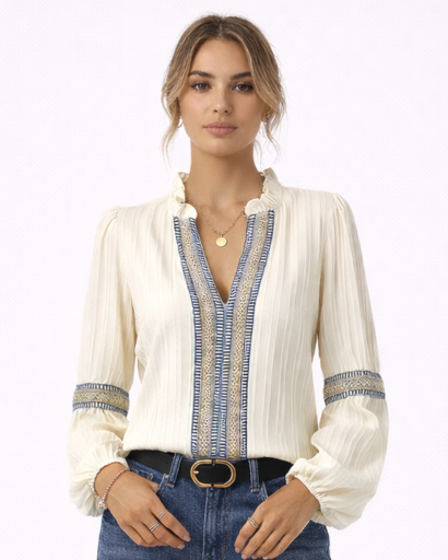 Blouse Femme Col Volant Brodée