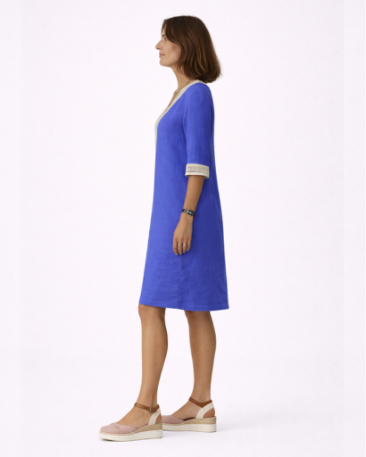 Robe Femme Col V Broderie Manches