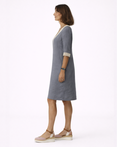 Robe Femme Col V Broderie Manches