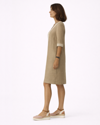 Robe Femme Col V Broderie Manches
