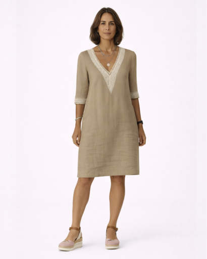 Robe Femme Col V Broderie Manches