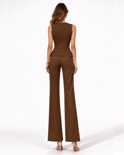 Ensemble Femme Gilet Tailleur Sans Manches Pantalon Large