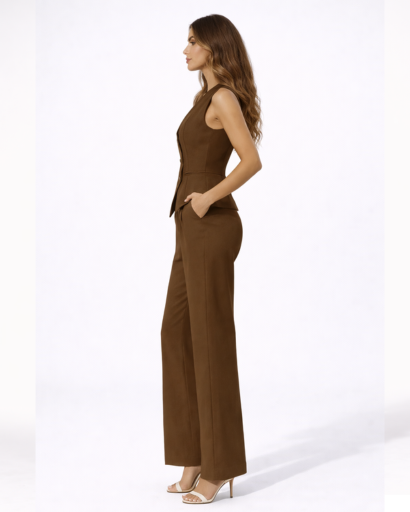 Ensemble Femme Gilet Tailleur Sans Manches Pantalon Large