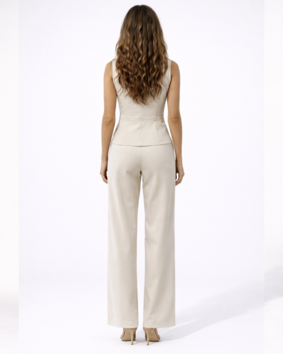 Ensemble Femme Gilet Tailleur Sans Manches Pantalon Large