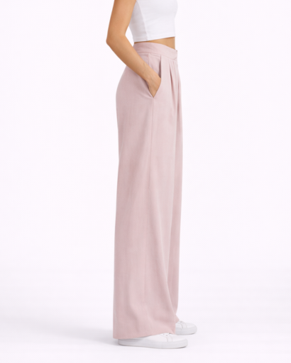 Pantalon Femme Large Taille Haute Plissé