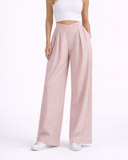 Pantalon Femme Large Taille Haute Plissé