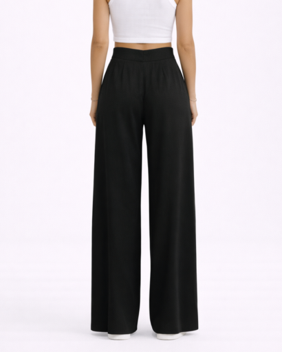 Pantalon Femme Large Taille Haute Plissé